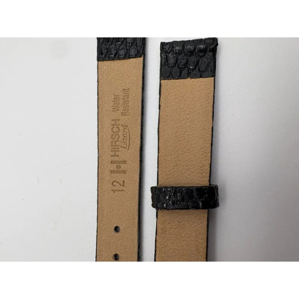 Hirsch Water-Resistant Black Lizard Embossed Leather Watch Strap 12mm Gold-Tone